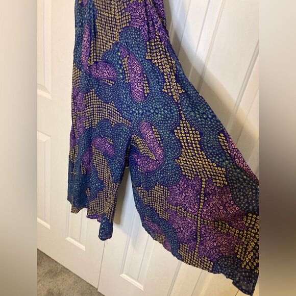 Floreat Black Multicolor Floral Cami Cropped Wide Leg Rayon Hippie Jumpsuit XS - Picture 8 of 12